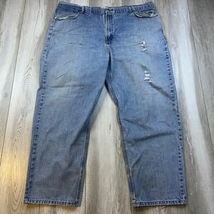 Harley-Davidson Jeans Mens 46x30 Blue Straight Zip Fly Distressed Riding VINTAGE